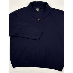 Jos A Bank Lambswool Shawl Collar Henley Sweater 2XL Navy Blue Ribbed Detail